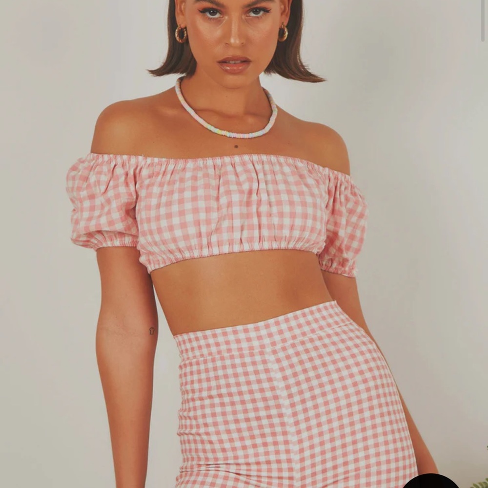 Les Deux Crop Top - Pink Gingham